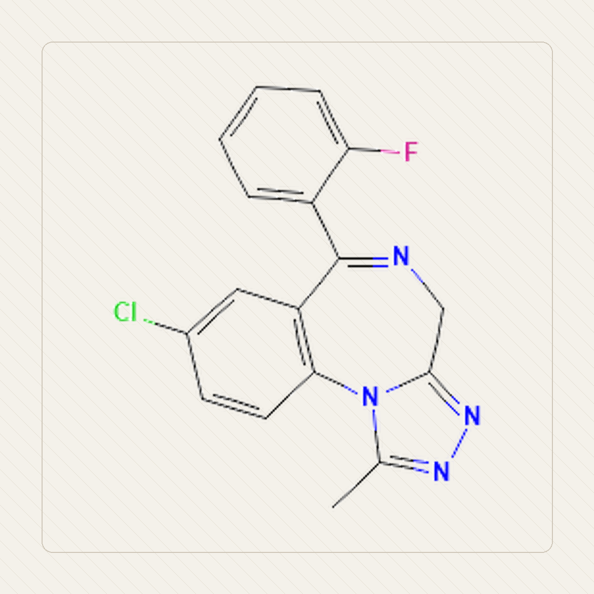 Flualprazolam, a molekulaszerkezet oktató ábrája